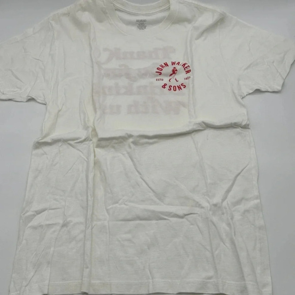 John Walker & Sons Men's T-Shirt White Red Thank You For Drinking with Us Size L